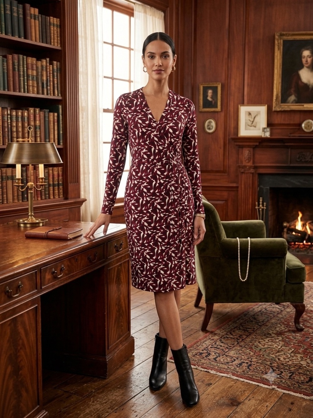 Ann Taylor Long Sleeve Wrap Dress Knee Length Size 4